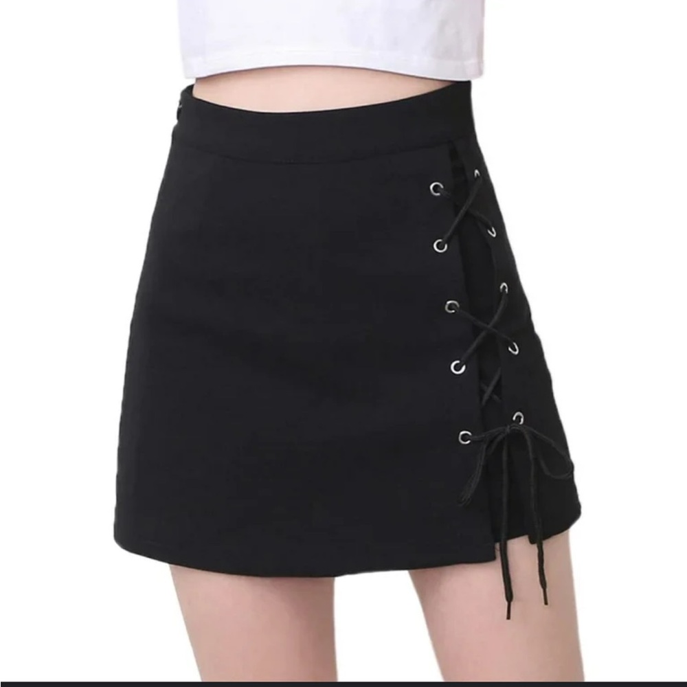 Women’s high waist lace up black fitted grommet pencil skirt bondage chicwish S